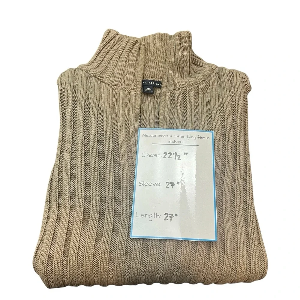 Banana Republic Men's‎ Medium Mock Neck Knit Sweater 1/4 Zip  100% Cotton VTG